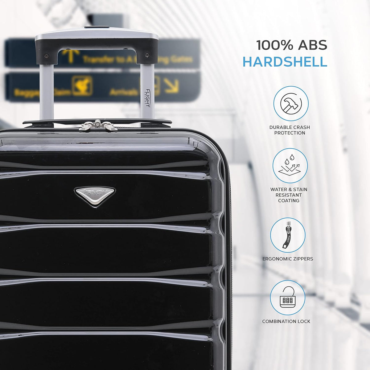 Flight Knight 55x35x25cm Lichtgewicht ABS met 4 koffers, koffer Handbagage Handbagage Goedgekeurd ryanair, easyjet, KLM