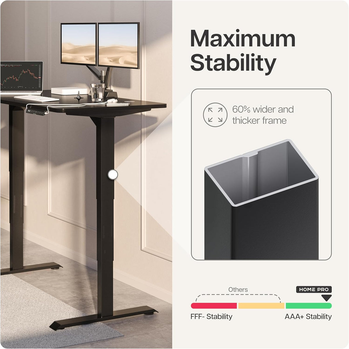 Desktronic HomePro Frame in hoogte verstelbaar bureauframe - elektrisch in hoogte verstelbaar bureau met fluisterstille dubbele motor en touchscreen - hoog draagvermogen - zwart