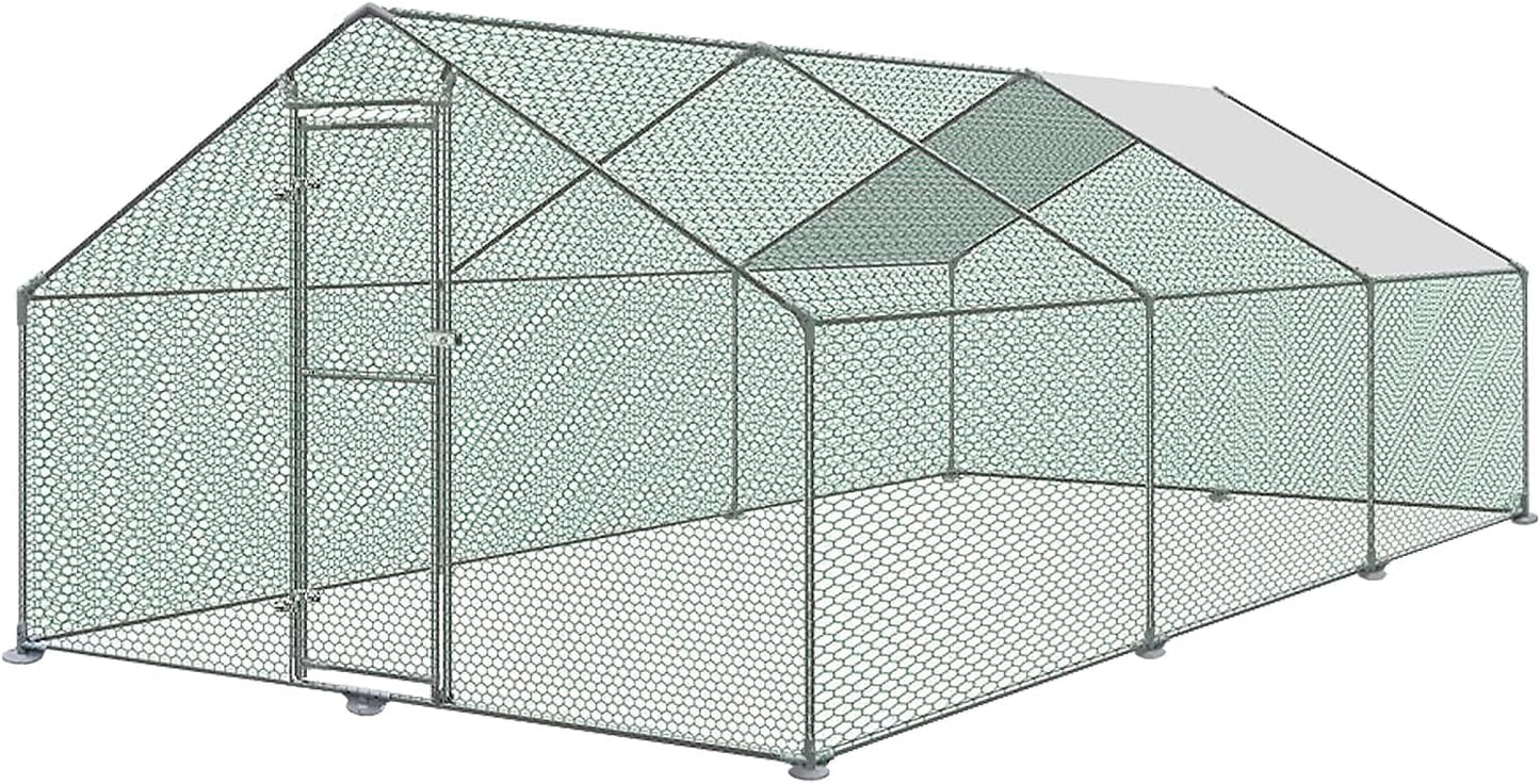 Chicken Coop 6 x 3 x 2 m, Free Running Chickens with PE Roof, Galvanised Steel with Lock, Aviary for Chicken Cage, Small Animals, Bird Cage - QUORE