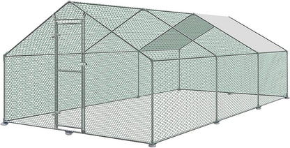Chicken Coop 6 x 3 x 2 m, Free Running Chickens with PE Roof, Galvanised Steel with Lock, Aviary for Chicken Cage, Small Animals, Bird Cage - QUORE