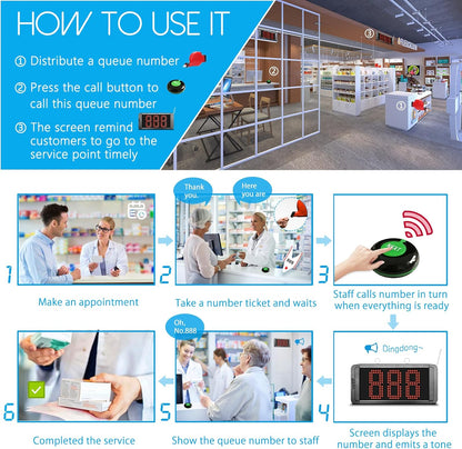 Wireless Calling System Restaurant Pager System Take One Number Call System Queue Management System for Bank, Hospital, Clinic - QUORE