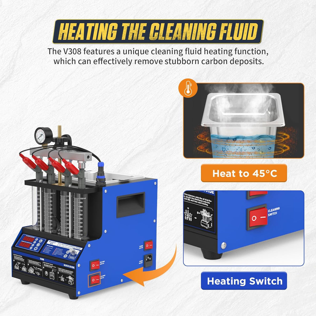 Injectiereiniger – Injector Cleaner – Brandstofsysteem Reiniger – Injector Tester – Ultrasone Reiniger – 4 Cilinders – Effectieve Koolstofverwijdering – Real-time Functietest