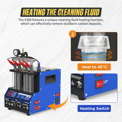 Injectiereiniger – Injector Cleaner – Brandstofsysteem Reiniger – Injector Tester – Ultrasone Reiniger – 4 Cilinders – Effectieve Koolstofverwijdering – Real-time Functietest