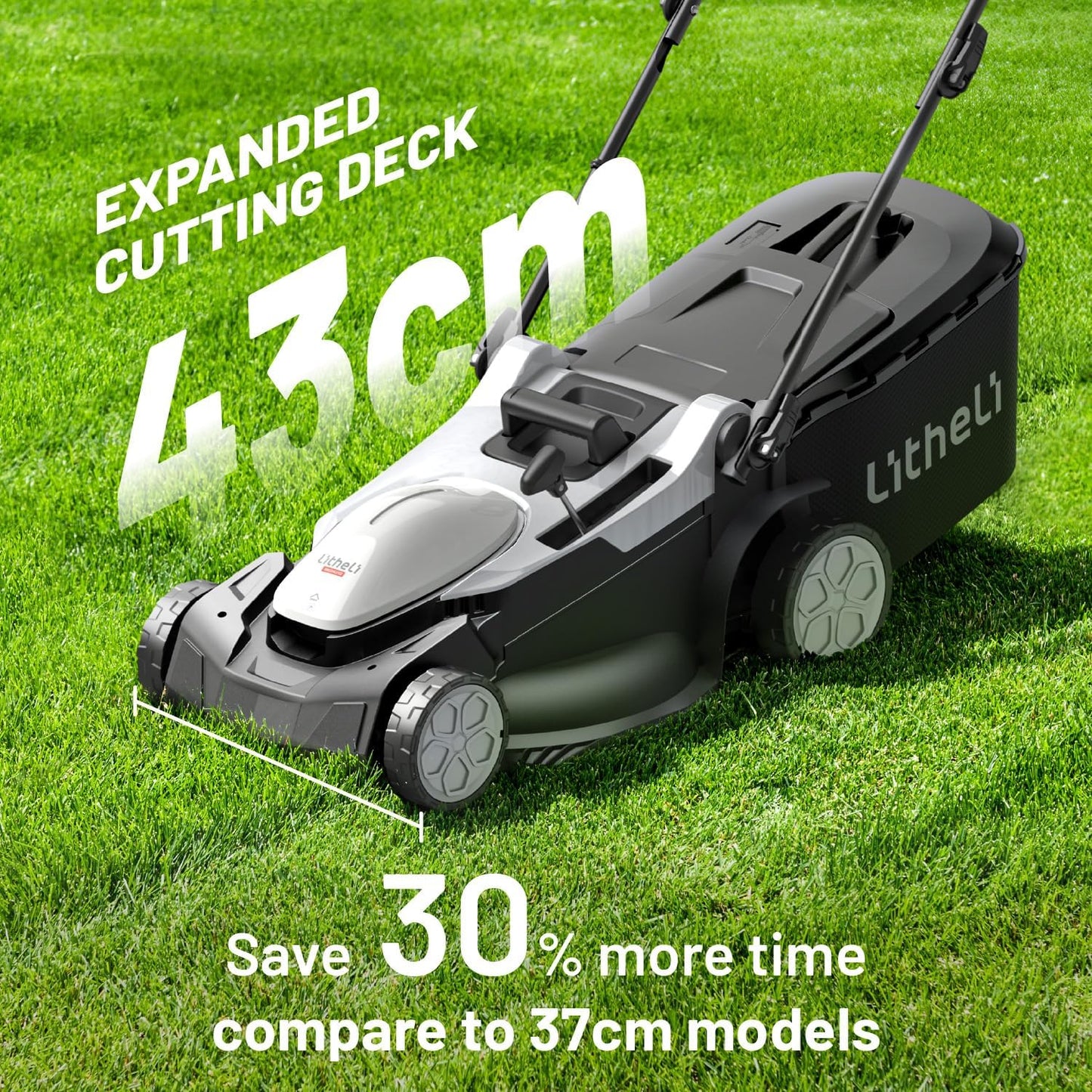 Litheli Accu Gazonmaaie 43cm, Brushless Motor, 40L Grasopvangbak met Mulchfunctie, 40V System tot 500 m², Elektrische Grasmaaier incl. 2x 4,0 Ah Accu’s