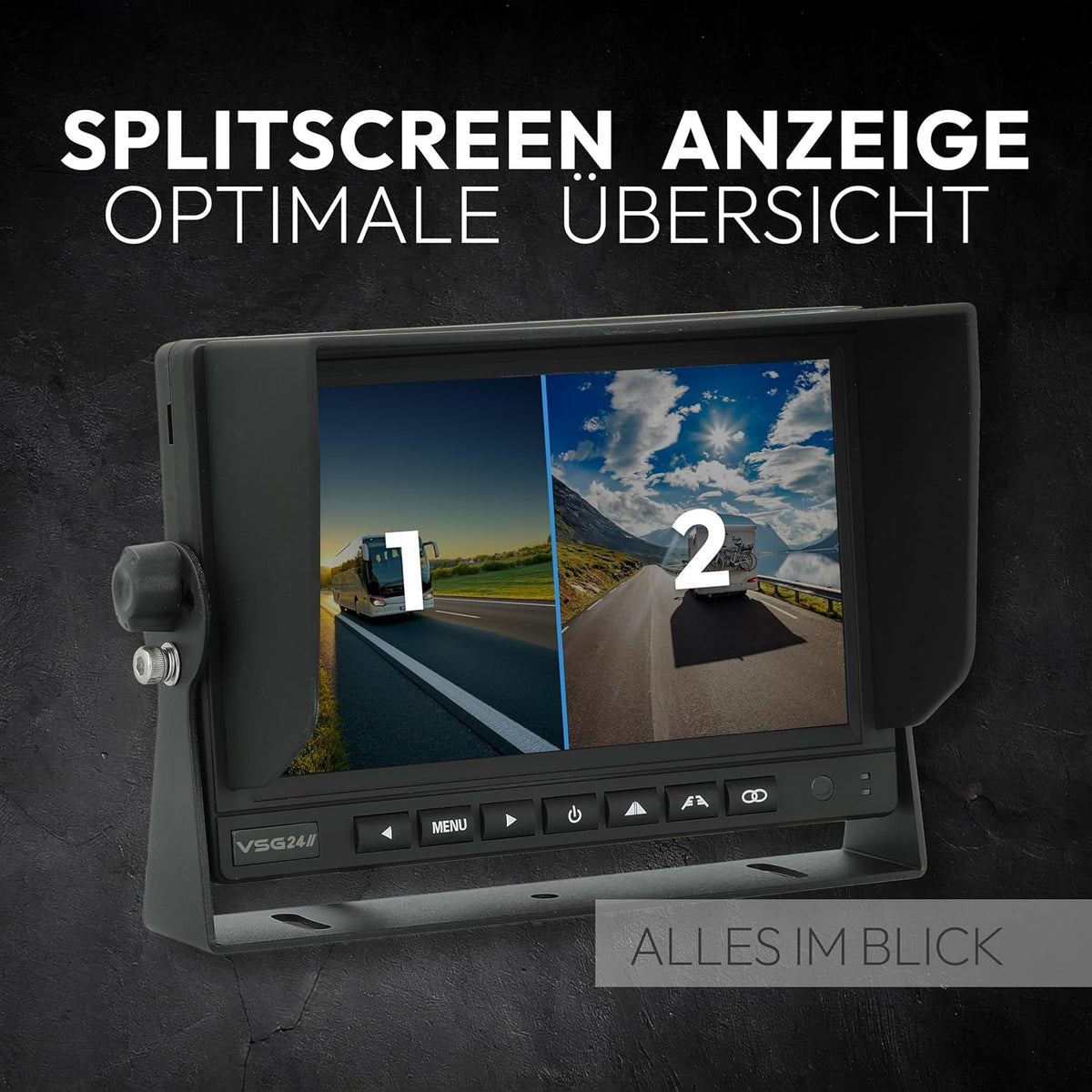 VSG24 24145 – 7" Draadloos PROFI Achteruitrijdsysteem voor RV & Truck, Camera Set, Afstandslijn Display, Nachtzicht, 120° Hoek, 12V, e-Approval, IP68