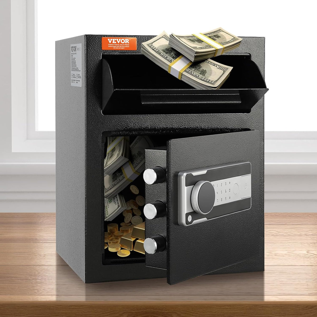 VEVOR 1.7 Cub Depository Safe, Deposit Safe with Drop Slot, Electronic Code Lock and 2 Emergency Keys, 17.71" x 13.77" x 13.77" Business Drop Slot Safe for Cash, Mail in Home, Hotel, Office