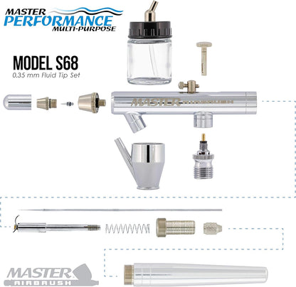Master Airbrush Multi-Purpose Airbrushing System Kit with Siphon Feed Dual-Action Airbrush 0.35 mm Tip, 3/4 oz Fluid Cup, Pro 1/5 hp Cool Runner II Dual Fan Air Compressor - Hose, Holder, How To Guide
