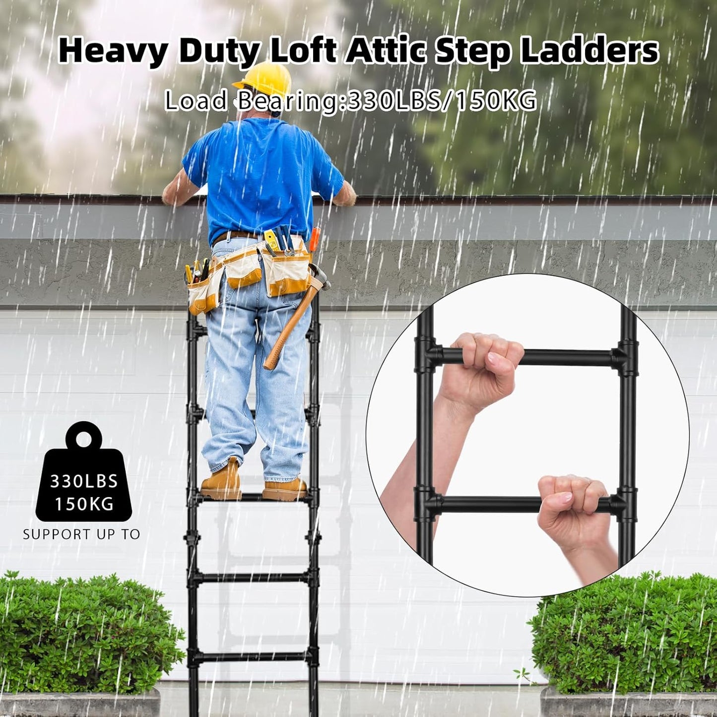 Stapelbedladder met 7 treden, van muur tot vloer, robuuste uitgangsladder voor kelderraam, klimladder voor zolder, slaapzaal, terras, maximale belasting 150 kg/215 cm