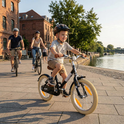 PROMETHEUS BICYCLES Retro kinderfiets, 18 inch, jongens vanaf 6 jaar, kinderfiets, 18 inch, jongens en meisjes, fiets in zwart