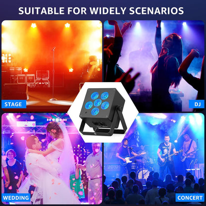 50 W batterij LED Par schijnwerper 6-in-1 RGBWAUV DMX512 podiumlicht met afstandsbediening, 12 uur batterijduur, uplight voor DJ, disco, party, karaoke, bruiloft, verjaardag
