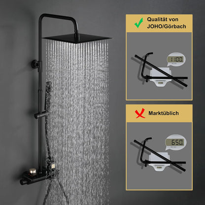 Douchekraan – Douchemengkraan – Douchethermostaat – Doucheset – Thermostaatkraan – Zwart – Roestvrij Staal 304 – Grote Regendouche 20x20 cm