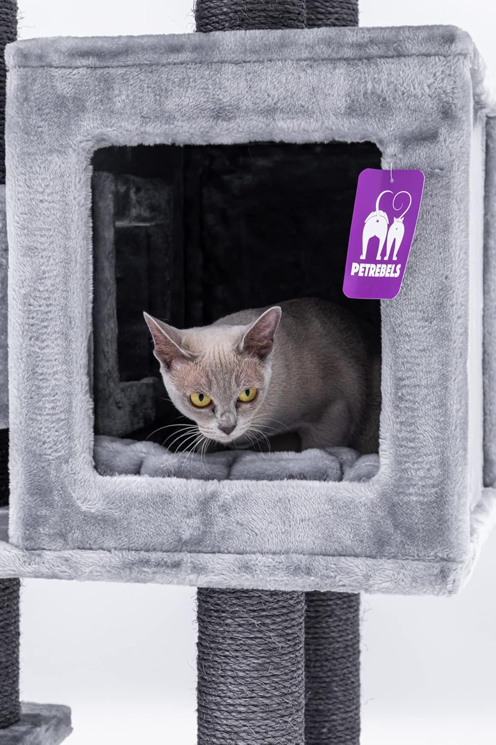 Kattenkrabpaal – Krabpaal – Krabboom – Kattenmeubel – Krabmeubel – Grijs – 134 cm Hoog – Dikke Ø 9 cm Sisalstammen