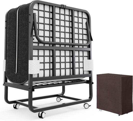 CAIYUN Opklapbed 190 x 100 cm (enkele maat) met hoogwaardige matras van 13 cm traagschuim, praktisch dag- en logeerbed voor volwassenen, inclusief zwenkwielen en stofhoes