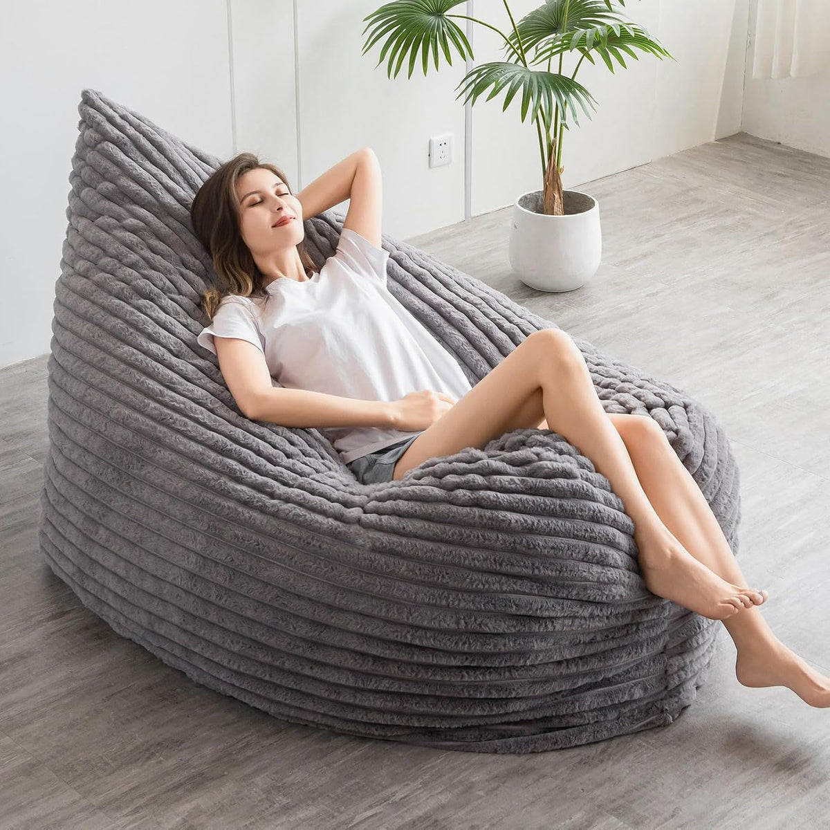 MAXYOYO Enorme zitzakbed, vierkante zitzakstoel, grote bank met imitatiebont en pluizige vulling voor volwassenen, koppels, gasten (corduroy grijs, 150x200 cm)