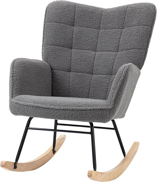 Schommelstoel – Schommelstoel Zithoek – Relaxstoel – Woonkamerstoel – Donkergrijs – Comfortabele Berberfluweel Bekleding – Maximaal Draagvermogen 120 kg - QUORE