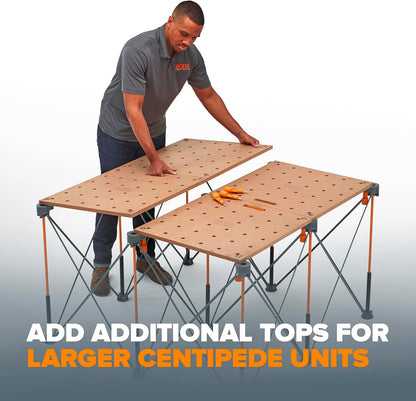 Bora Centipede Werkbank Tafelblad voor Bora Duizendpoot Werkstandaard Zaagpaarden - 24" x 48" - Inclusief Houten Top met 20mm Hondengaten + 6 Quick-Twist Lock Handgrepen voor Draagbare, Tijdelijke