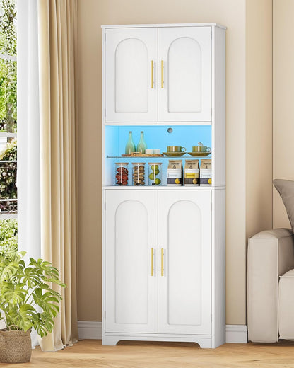 Hzuaneri Bathroom Cabinet, Bathroom Cabinet, Tall Cabinet with Colour Changing LED Lights and 4 Doors, Adjustable Shelves, Living Room, Bathroom, 30 x 60 x 170 cm, White Wood Grain SC68213X