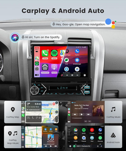 1 DIN Autoradio – Auto Stereo – Multimedia Radio – DAB+ Receiver – Car Audio – 7-Inch Automatisch Uitschuifbaar Touchscreen – Draadloze CarPlay & Android Auto