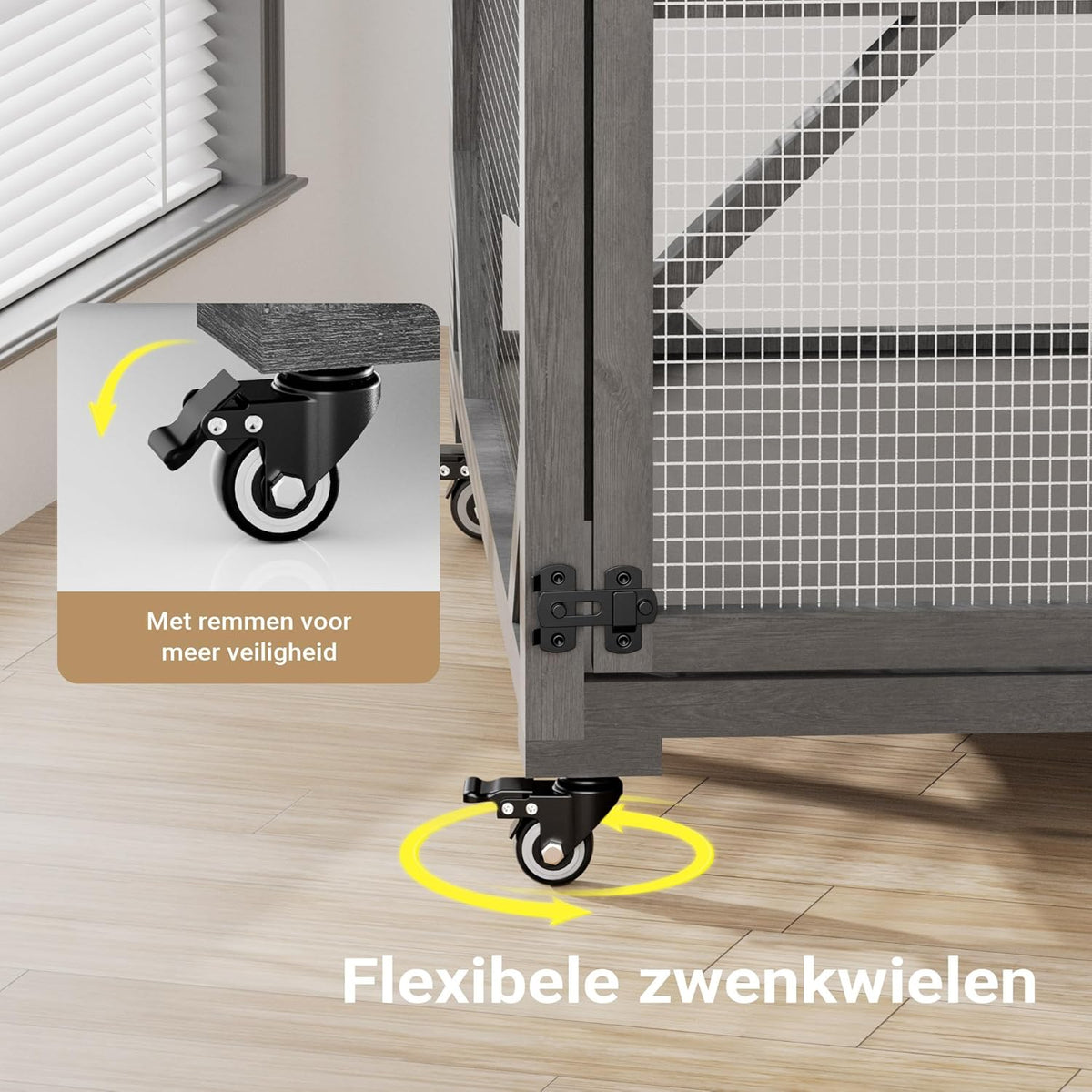 Wiltec buitenverblijf voor katten 74 x 78 x 180 cm, kattenvolière van dennenhout, kattenhuis met 3 niveaus en wielen, kattenverblijf voor tuin, balkon, kattenhut voor katten en dieren