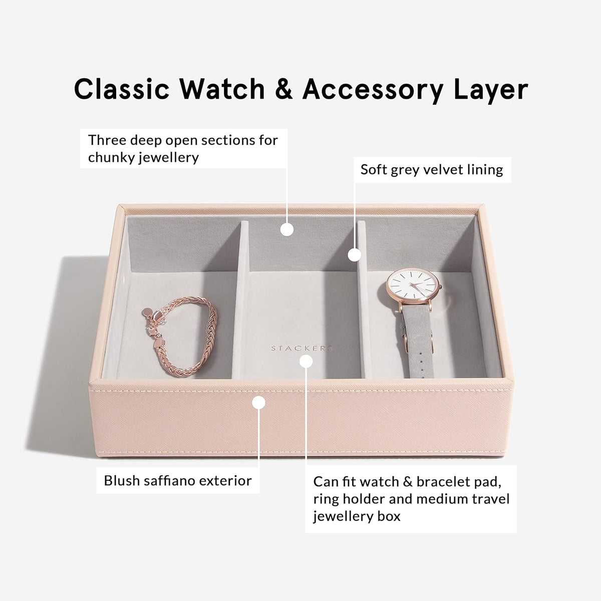 Stackers Blush Pink Classic Medium Jewellery Box, Set of 5