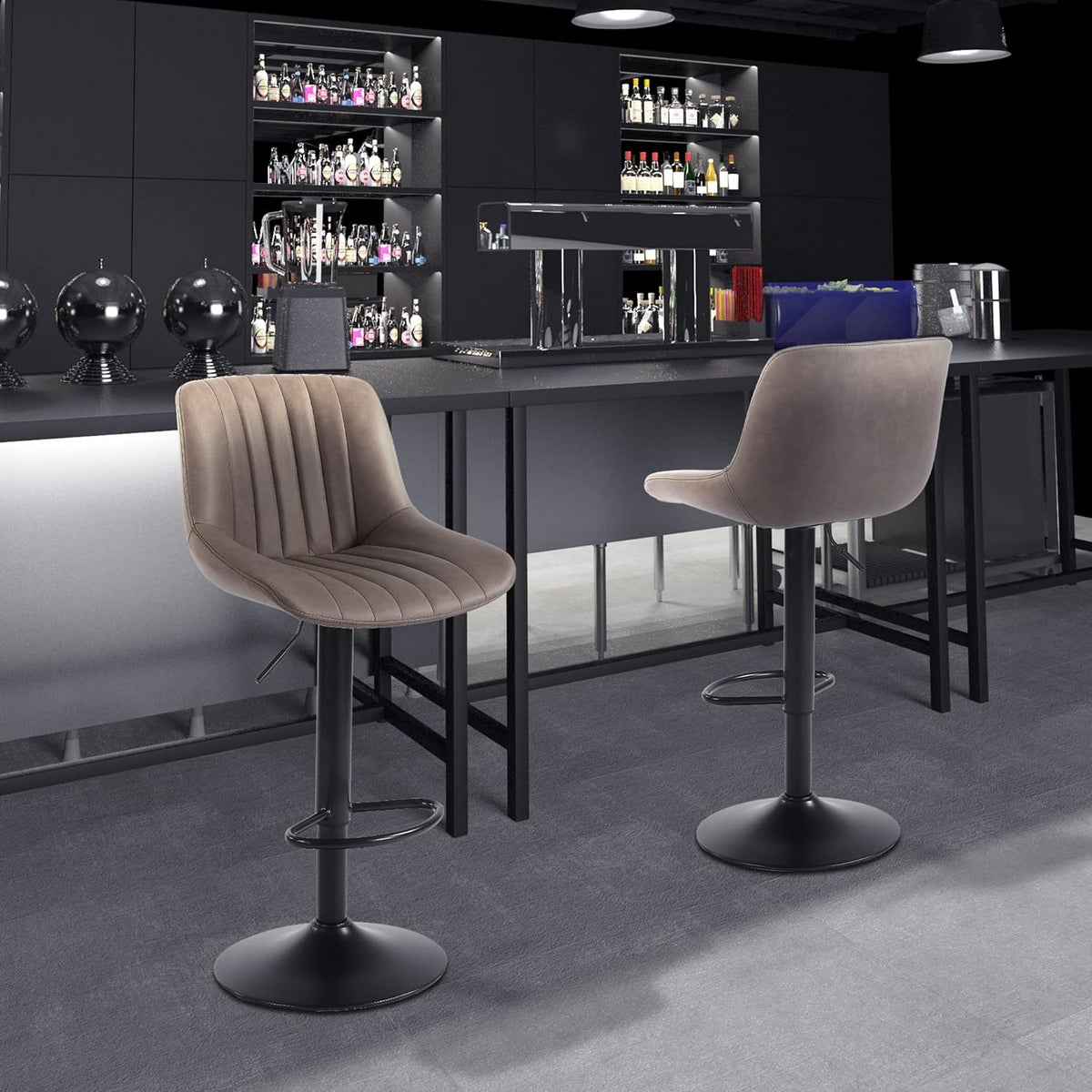Youhauchair Barkrukken Set van 2, In Hoogte Verstelbare Barkruk met Rugleuning, PU Lederen Barstoelen Bar Stool, Moderne Barstoel Keuken Kruk, Bruin