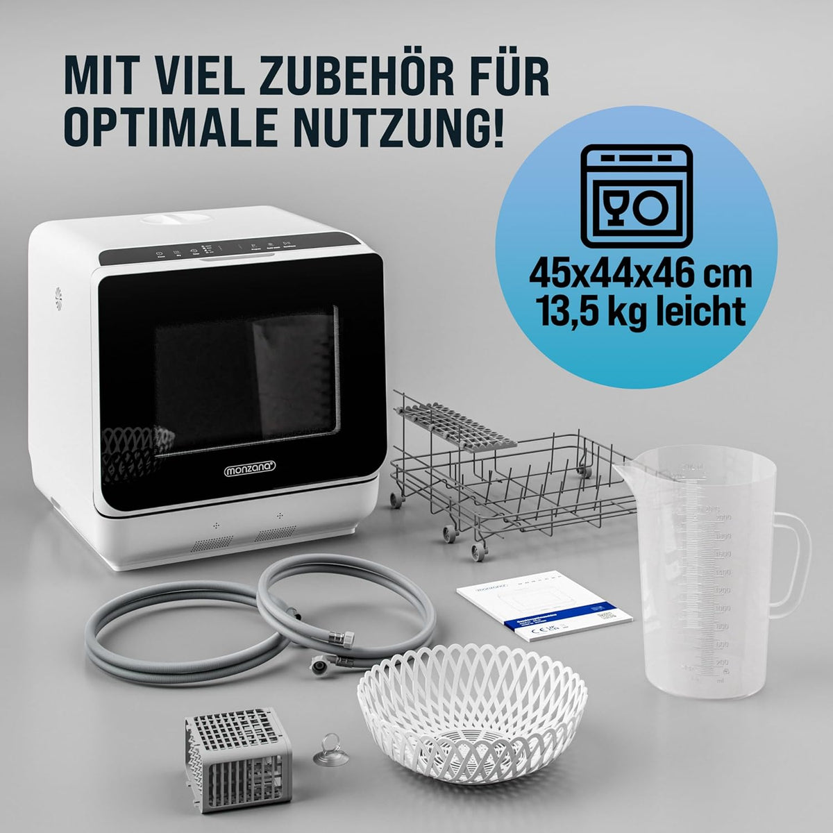 MONZANA Mini Dishwasher 46x45x44cm With & Without Water Connection Reservoir 4,5l Control App 6 Programs 3 Place Settings