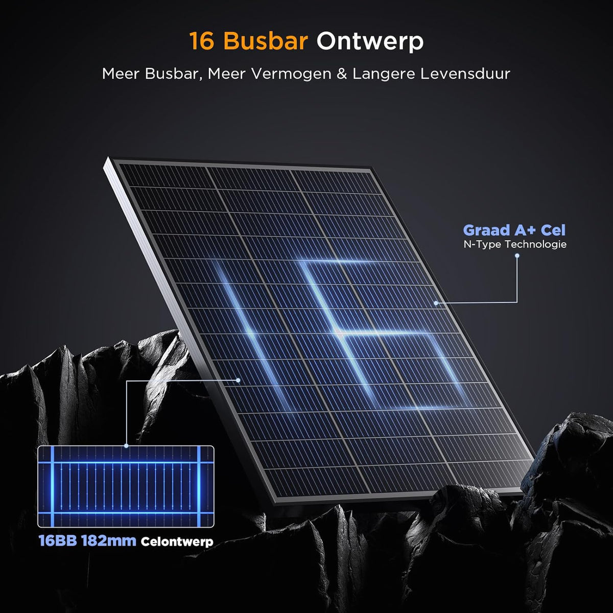 N-Type 16BB Zonnepaneel, 20.16V Monokristallijn Fotovoltaïsche Zonnecel, PV-Module voor 12 Volt-Batterijen, Caravan, Camper, Boot, Jacht, Dakhouders, Off-Grid (100W)