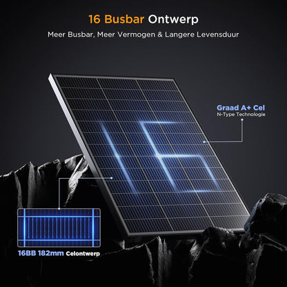 N-Type 16BB Zonnepaneel, 20.16V Monokristallijn Fotovoltaïsche Zonnecel, PV-Module voor 12 Volt-Batterijen, Caravan, Camper, Boot, Jacht, Dakhouders, Off-Grid (100W)
