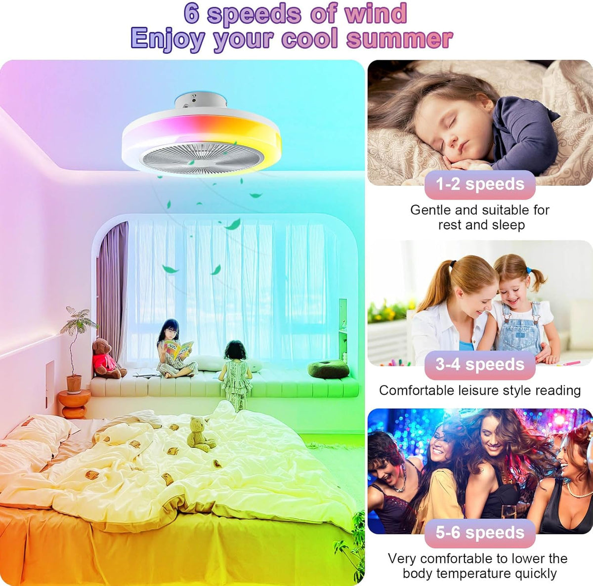 LED plafondlamp met ventilator timer Rustige moderne RGB plafondventilator met verlichting en afstandsbediening &APP, dimbare Bluetooth muziek LED plafondlamp voor slaapkamer woonkamer