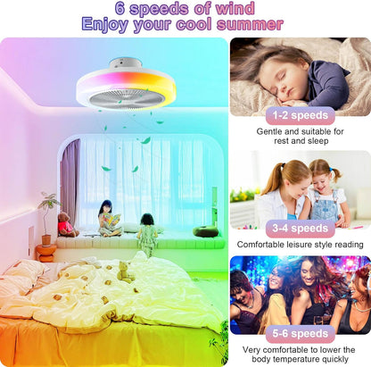 LED plafondlamp met ventilator timer Rustige moderne RGB plafondventilator met verlichting en afstandsbediening &APP, dimbare Bluetooth muziek LED plafondlamp voor slaapkamer woonkamer