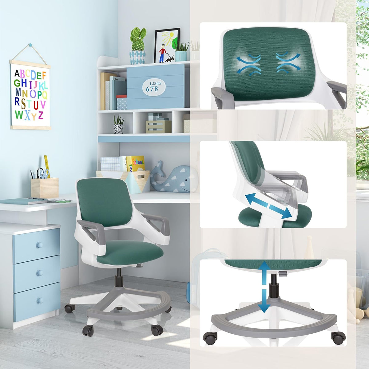 hjh OFFICE Kinder bureaustoel KID FLEX Stof Petrol
