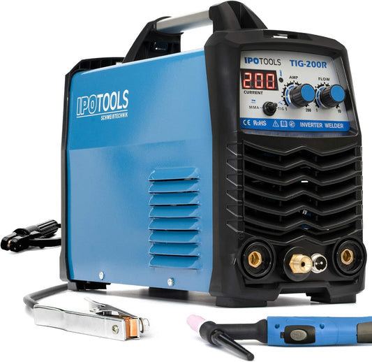 IPOTOOLS TIG-200R WIG lasapparaat DC - TIG WIG lasapparaat, 200 ampère, volledig digitaal inverter, lasapparaat met digitaal lcd-display, HF-ontsteking, MMA E-hand, IGBT, 7 jaar garantie