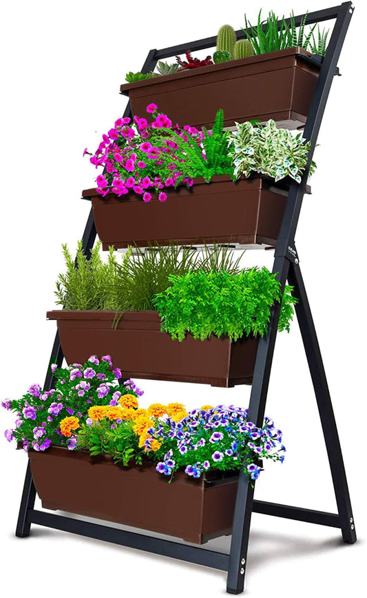 4 meter verhoogd tuinbed - verticale tuin vrijstaande verhoogde plantenbakken 4 containerdozen - goed voor terras, balkon, binnen en buiten - waterafvoer (1-pack/Fernie)
