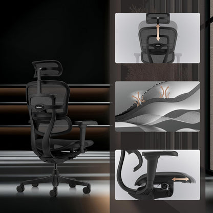 hjh OFFICE Ergonomische Ergohuman Signature GEN2 Bureaustoel met flexibele lendensteun, netbespanning, zwart