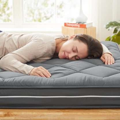 Enkele oprolbare vloermatras, traagschuim, opvouwbare bedmatrastopper, machinewasbare hoes, slaapkussen, draagbaar (190 x 97 x 10 cm) grijs