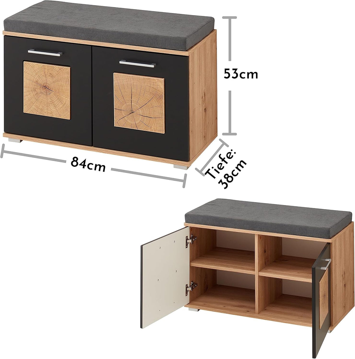 Schoenenbank – Schoenenmeubel – Opbergbank – Zitbank – Schoenopberger – Comfortabel Microvelours Zitkussen – Ruime Opbergruimte met Twee Planken