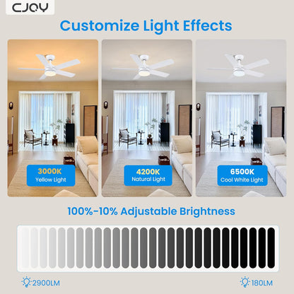 CJOY Plafondventilator met verlichting, 107 cm, wit/hout, plafondventilator, verlichting met afstandsbediening, stil, 3 CCT naar keuze, 5 bladen, omkeerbaar, plafondventilatoren met licht voor