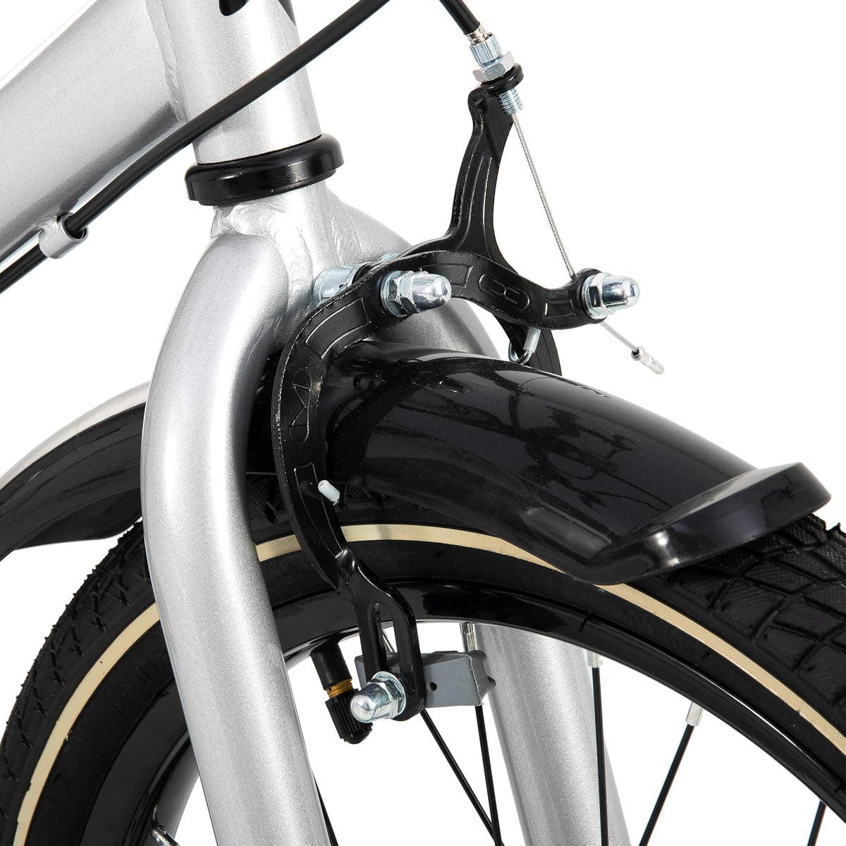 STITCH Vintage 20 inch kinderfiets voor jongens en meisjes van 9-11 jaar, met stabilisator en standaard, zilver