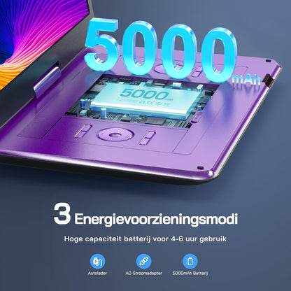 WOLFANG Draagbare dvd-speler met 15,6 inch groot HD-display, 5000 mAh batterij, geen regionale beperking, twee stereoluidsprekers, ondersteunt USB/SD-kaart/sync-tv/projector, lila
