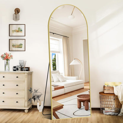 COFENY Boog full-body spiegel, 161 x 52 cm vloerspiegel met gouden frame, gewelfde staande spiegel, grote wandspiegel om te staan, leunen of hangen, vloerspiegel voor slaapkamer, woonkamer