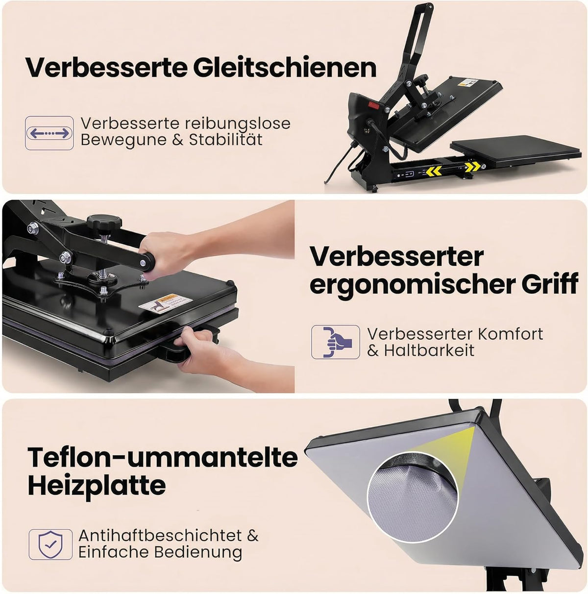 Warmtepers, 38 x 38 cm, transferpers, platte verwarmingspers voor T-shirts, transferpers, industriële digitale sublimatiemachine voor sublimatie op T-shirts voor doe-het-zelf (zwart)