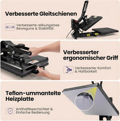 Warmtepers, 38 x 38 cm, transferpers, platte verwarmingspers voor T-shirts, transferpers, industriële digitale sublimatiemachine voor sublimatie op T-shirts voor doe-het-zelf (zwart)
