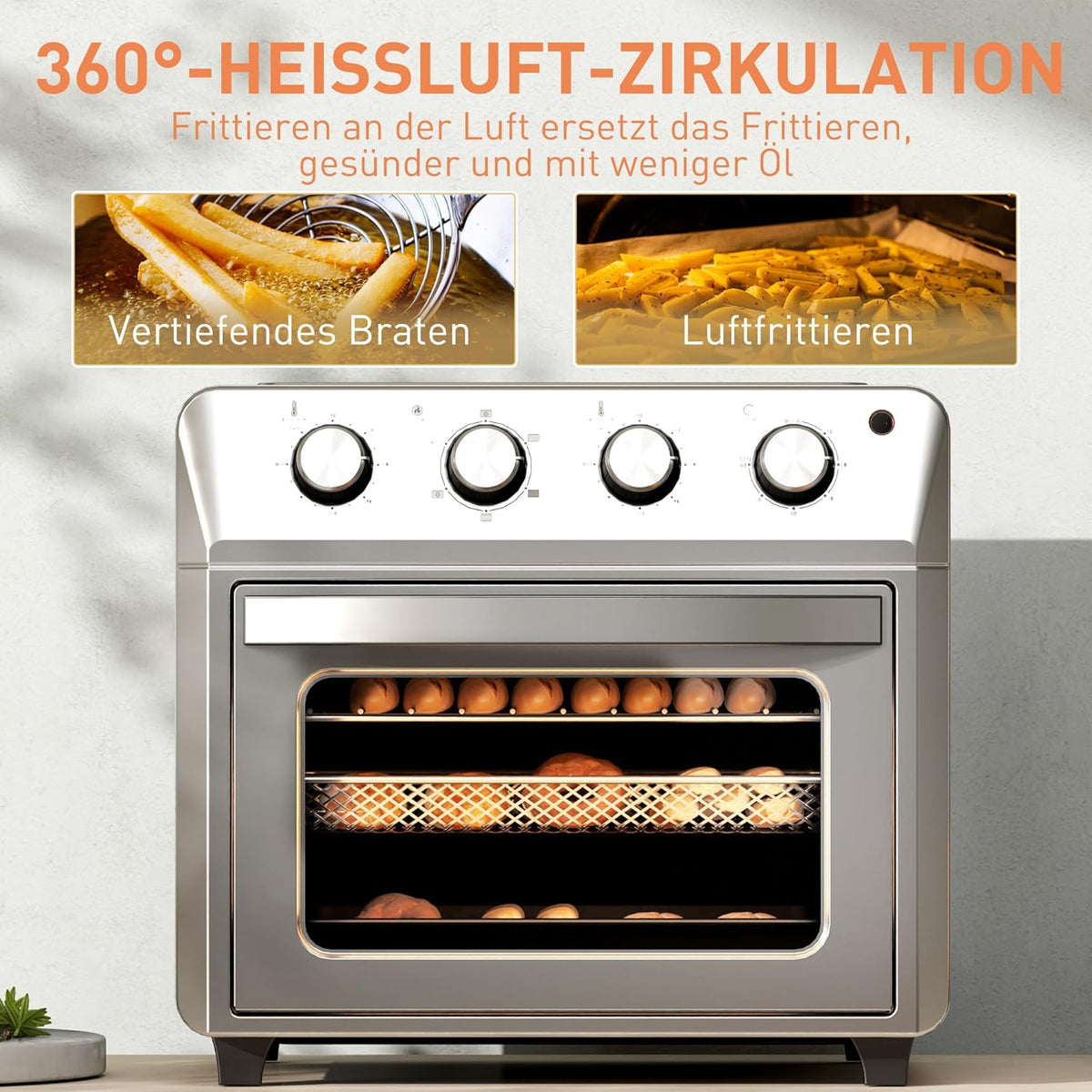 Mini Heteluchtoven – Mini Oven – Convectie Oven – Airfryer – Heteluchtfriteuse – 24 Liter Inhoud – 1600 Watt Vermogen - QUORE
