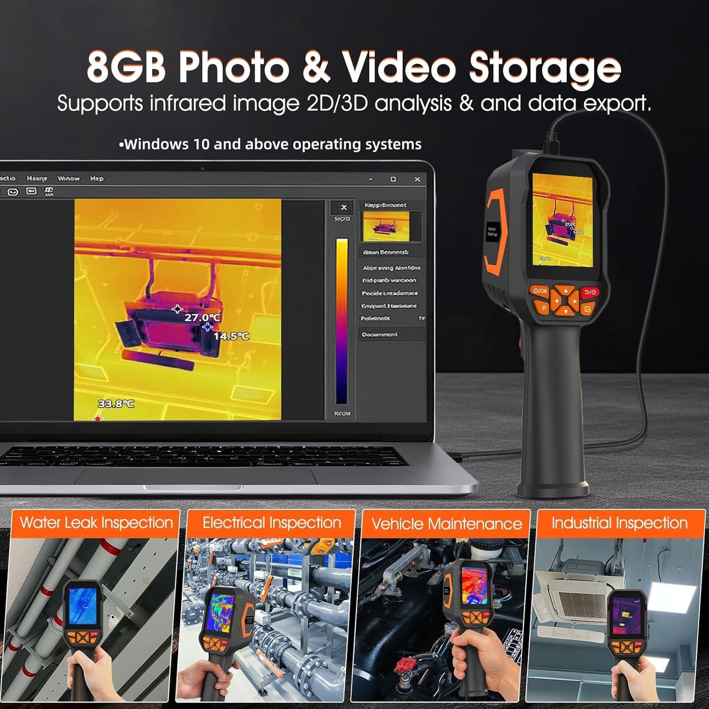 Thermal Imager Thermische Camera Lekdetector voor Water/Lucht, AIOMEST Infraroodbeelding Pistool met 512x384 TISR-resolutie, PC 2D/3D-analyse, 2MP Camera, Temperatuurmeting -20°C tot 550°C