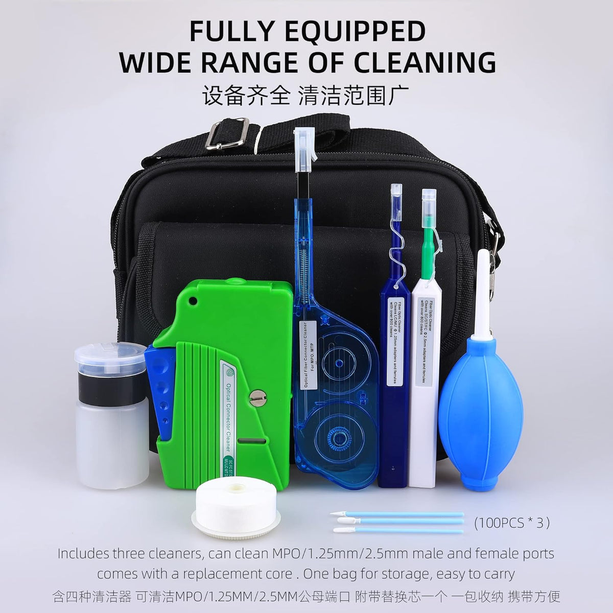 FTTH Fiber Optic Cleaning Kit met Fiber Cleaning Cassette voor FC SC ST LC MU MPO Connectors 1.25mm/2.5mm Fiber Cleaner Pen Reiniging Wattenstaafjes veegt Optische Vezel Cleaner Tool