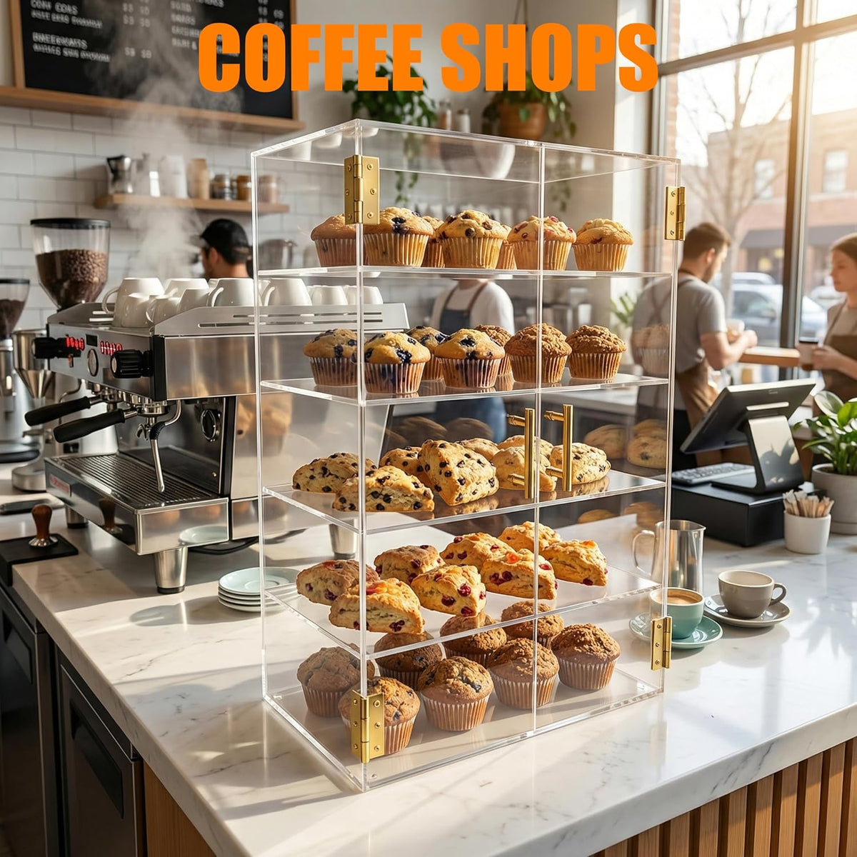 5-laags bakkerij vitrine met elastische automatische deur, 19,5 "x 24,7" x 10,3" acryl helder gebak vitrinekast aanrecht vitrine voedseldoos voor brood dessert koekjes bakken
