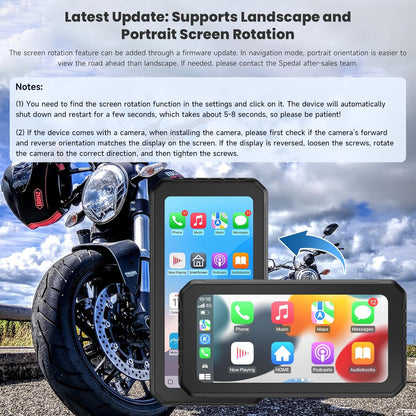 Spedal CL873 Motorfiets CarPlay met 1080p dubbele camera's, 6,25 inch draadloos CarPlay & Android Auto waterdicht scherm, ondersteuning Dual Bluetooth, Auto GPS, Siri, Assistent
