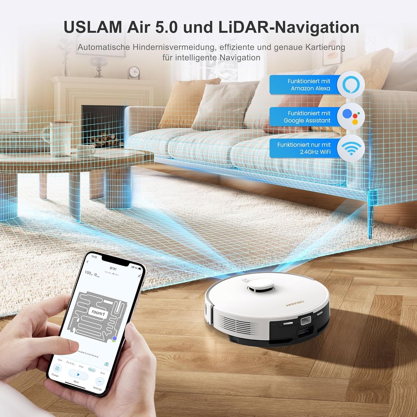 Robotstofzuiger – Dweilrobot – Stofzuigerrobot – Automatische Zuigrobot – Schoonmaakrobot – 3,5L Stofzak – 180 Min Looptijd – LiDAR Navigatie – Automatisch Legen – Sterke Zuigkracht – App Besturing