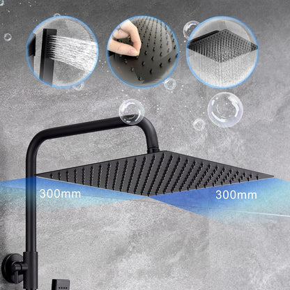 Douchekolom Thermostatisch – Doucheset – Regendouche – Douchesysteem – Douchekraan – Mat Zwart – Hoogte Verstelbaar – Roestvrijstalen Vierkante Douchekop 30x30 cm