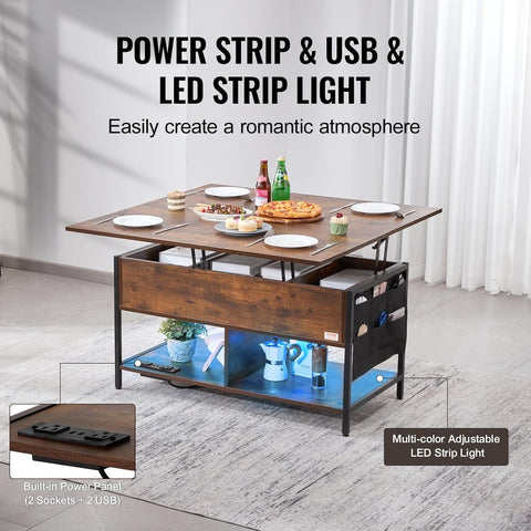 Koffietafel - Table - Coffe table - Living Room Table - Lift Top salontafel - tafel met extra opbergruimte - omklapbare salontafel voor de woonkamer - 39.4in - Bruin - 74.74lbs